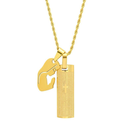 Men's 18K Gold Plated Stainless Steel Dog Tag Our Father English Prayer and Hail Mary Pendant DailySale
