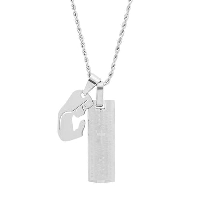 Men's 18K Gold Plated Stainless Steel Dog Tag Our Father English Prayer and Hail Mary Pendant DailySale