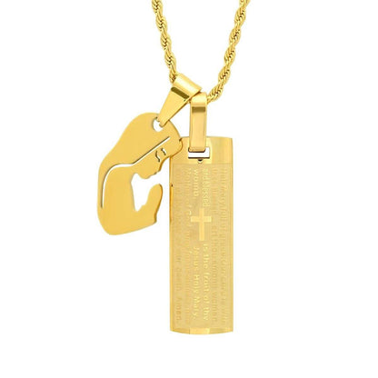 Men's 18K Gold Plated Stainless Steel Dog Tag Our Father English Prayer and Hail Mary Pendant DailySale