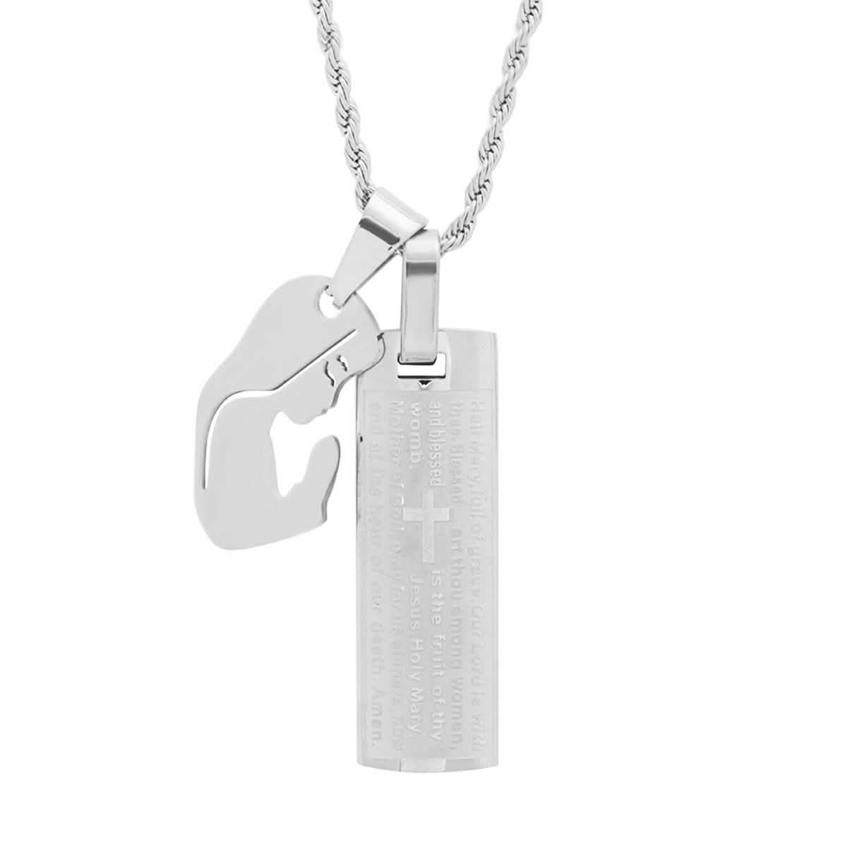 Men's 18K Gold Plated Stainless Steel Dog Tag Our Father English Prayer and Hail Mary Pendant DailySale