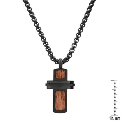 Men's Black IP Stainless Steel and Wood Small Cross Pendant DailySale