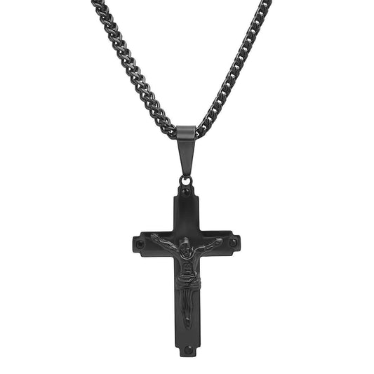 Men's Black IP Stainless Steel Cross with Simulated Black Diamonds Pendant DailySale