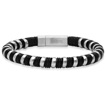Men's Black Leather and Stainless Steel Braided Bracelet DailySale