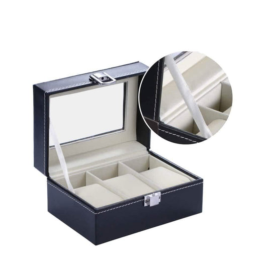 Mens Black Leather Display Glass Top Jewelry Case Organizer DailySale
