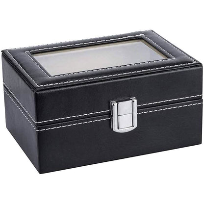 Mens Black Leather Display Glass Top Jewelry Case Organizer DailySale