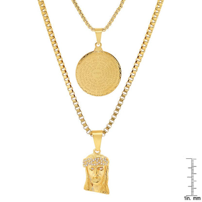 Men's Box Chain Double Row Pendant and Jesus Head Necklace DailySale