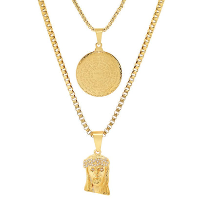 Men's Box Chain Double Row Pendant and Jesus Head Necklace DailySale