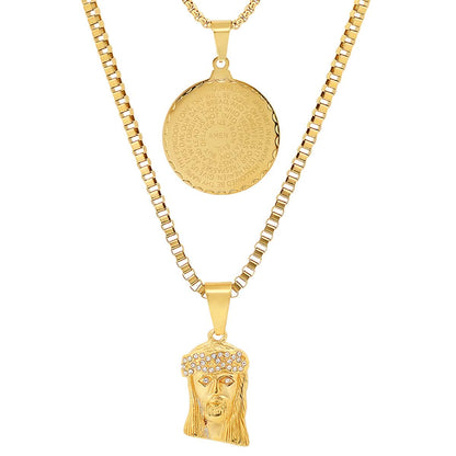 Men's Box Chain Double Row Pendant and Jesus Head Necklace DailySale
