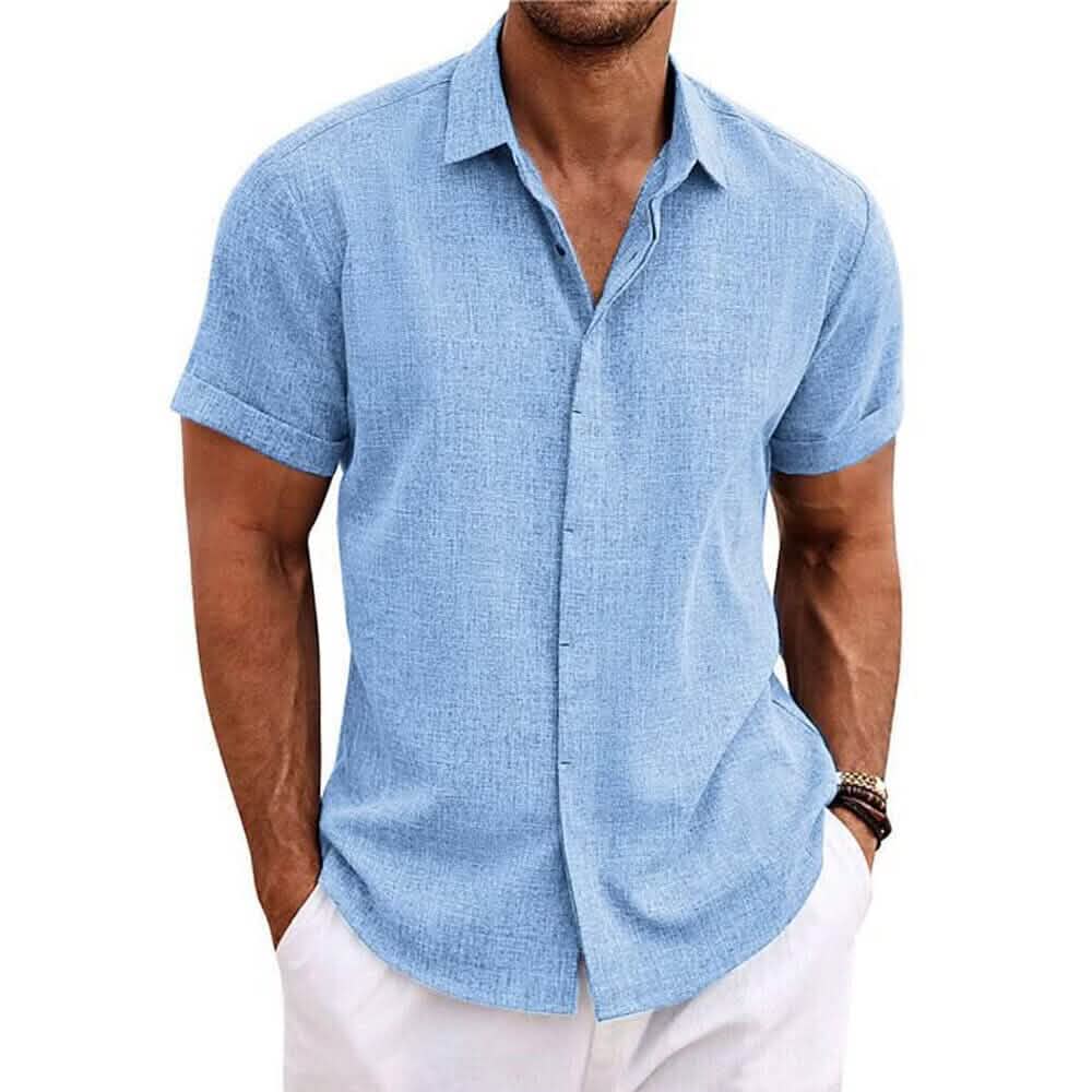 Men's Button Down Shirt Short Sleeve Plain Lapel DailySale