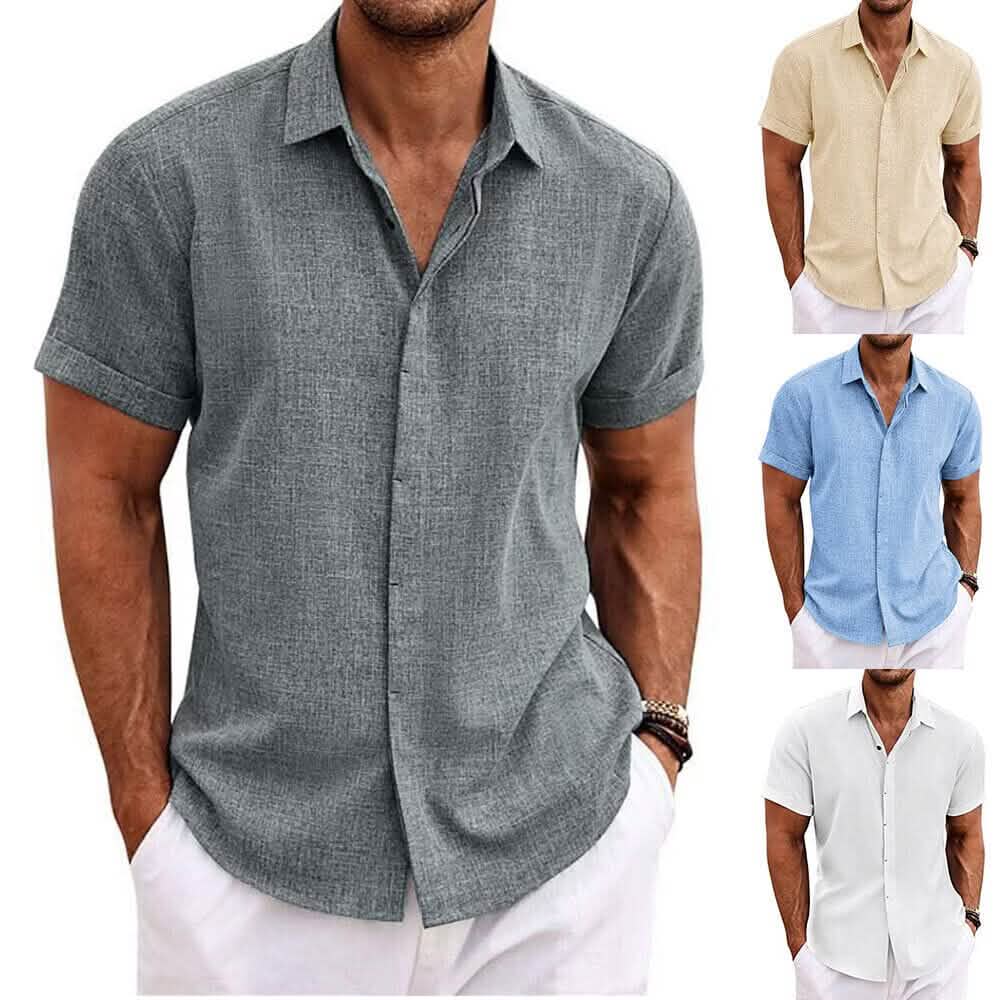 Men's Button Down Shirt Short Sleeve Plain Lapel DailySale