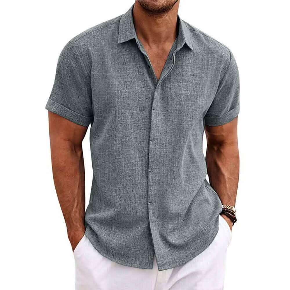 Men's Button Down Shirt Short Sleeve Plain Lapel DailySale