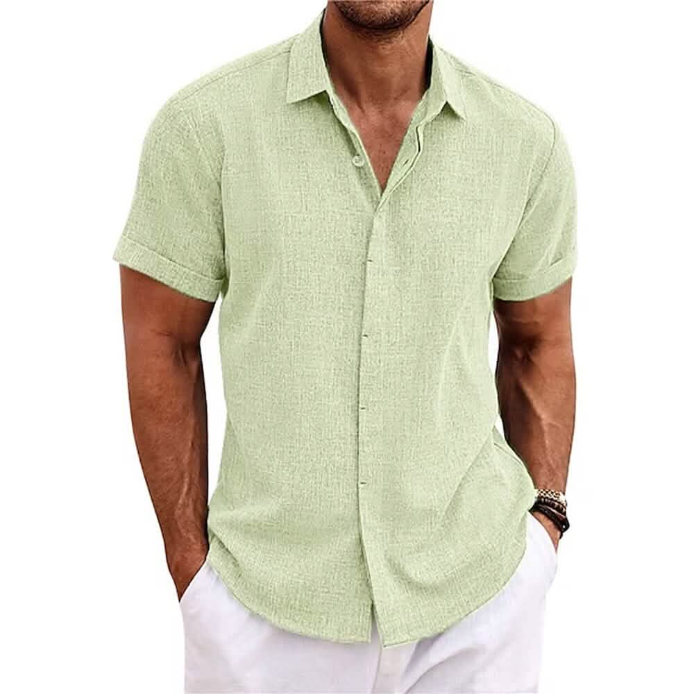 Men's Button Down Shirt Short Sleeve Plain Lapel DailySale