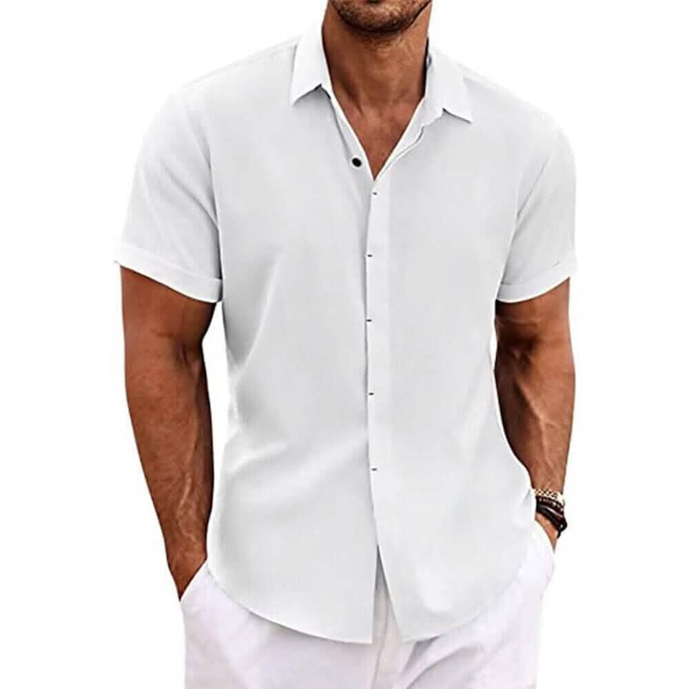 Men's Button Down Shirt Short Sleeve Plain Lapel DailySale