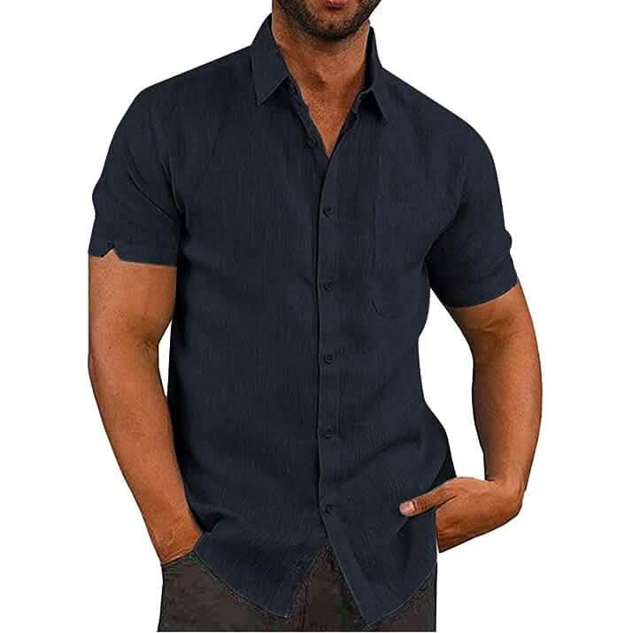 Mens Button Down Short Sleeve Linen Shirts DailySale