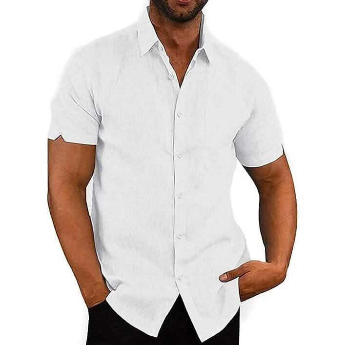Mens Button Down Short Sleeve Linen Shirts DailySale