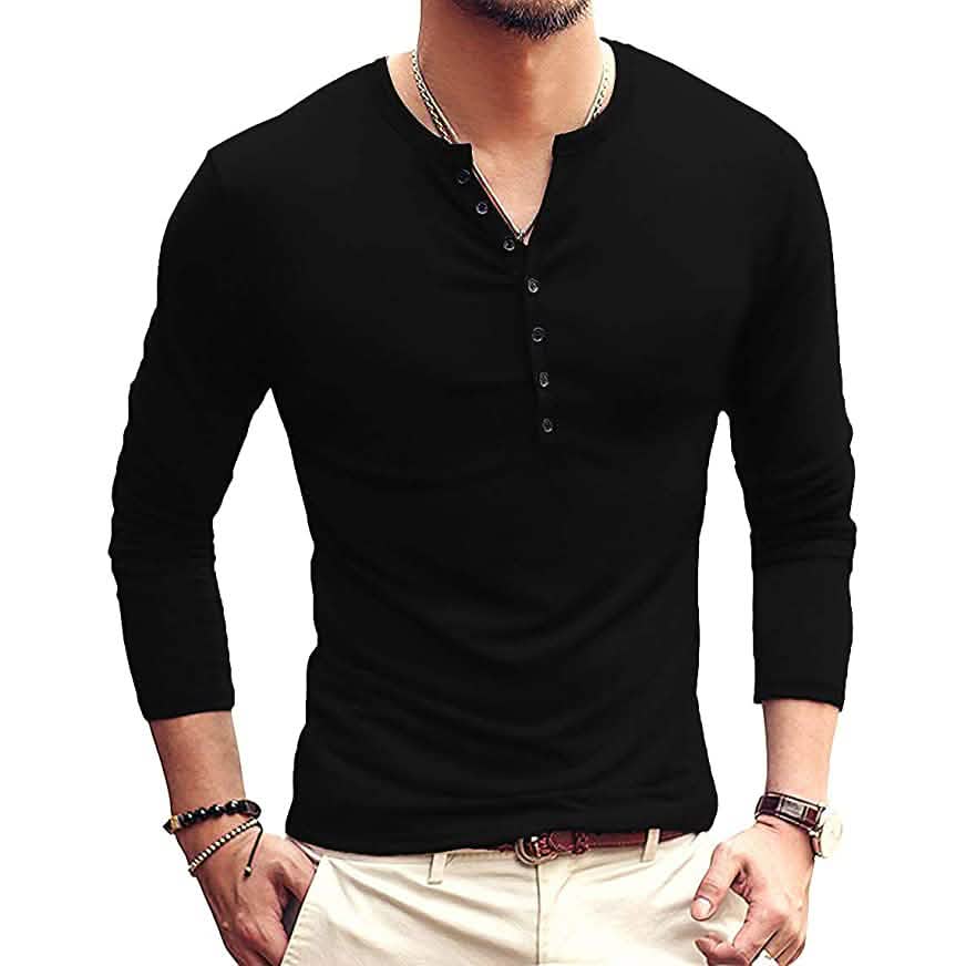 Men's Casual Slim Fit Basic Henley Long Sleeve DailySale