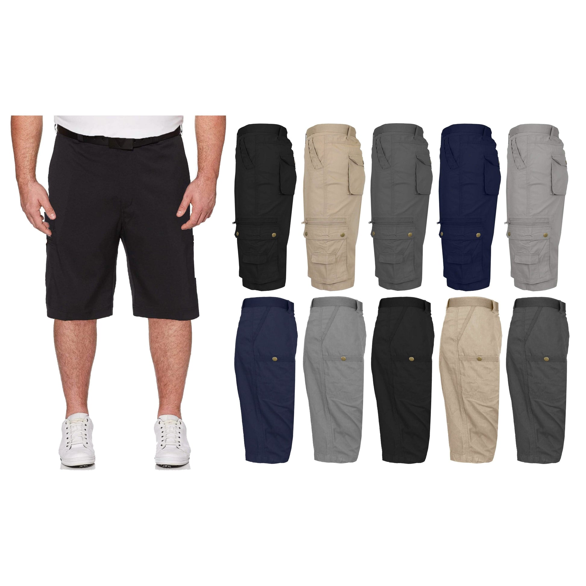 Men's Extended Size Cotton Cargo Utility Belted Shorts DailySale