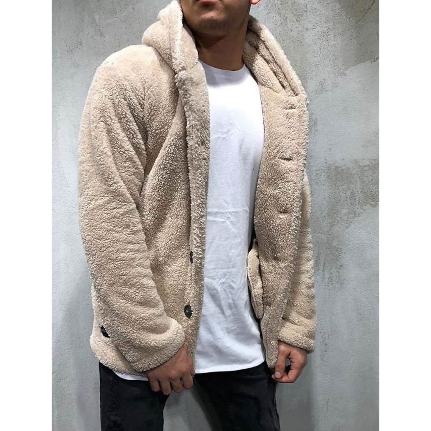 Men's Fuzzy Sherpa Hooded Solid Coat DailySale