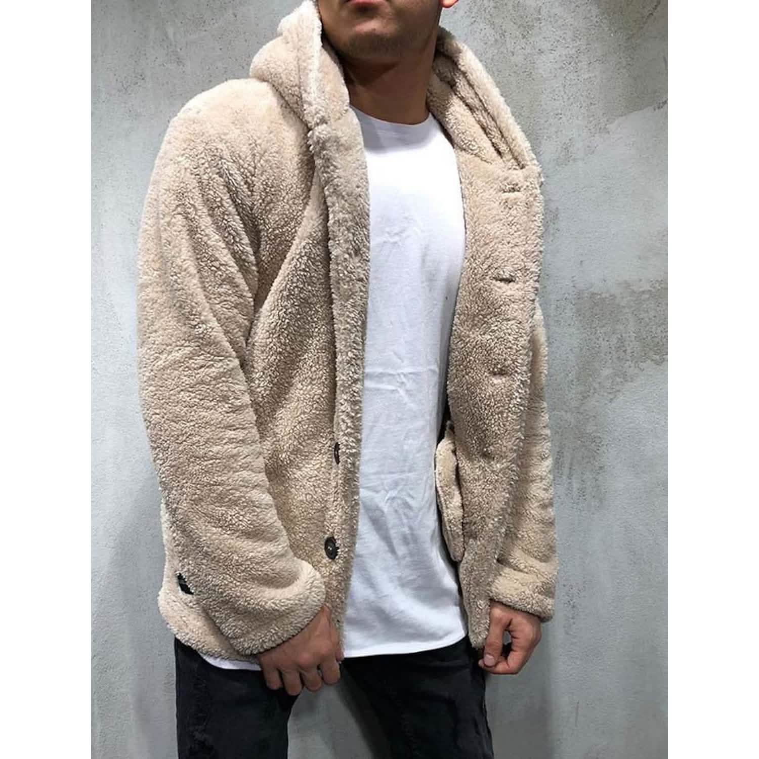 Men's Fuzzy Sherpa Hooded Solid Coat DailySale