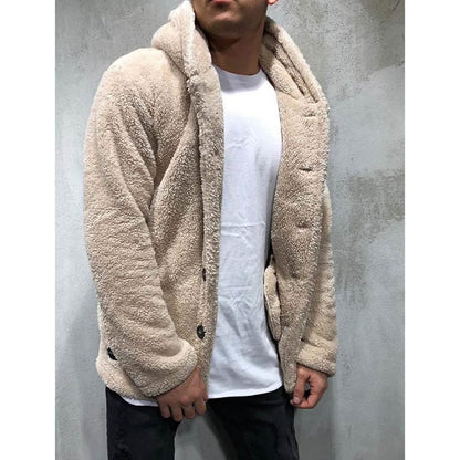 Men's Fuzzy Sherpa Hooded Solid Coat DailySale