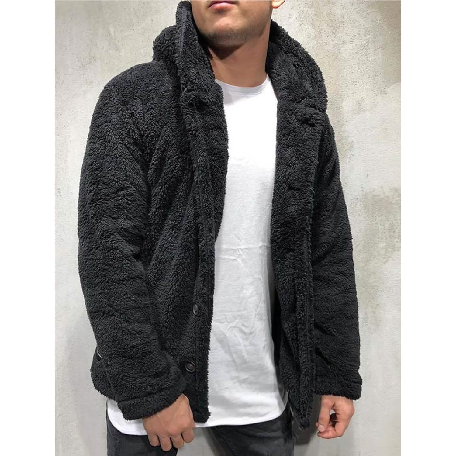 Men's Fuzzy Sherpa Hooded Solid Coat DailySale
