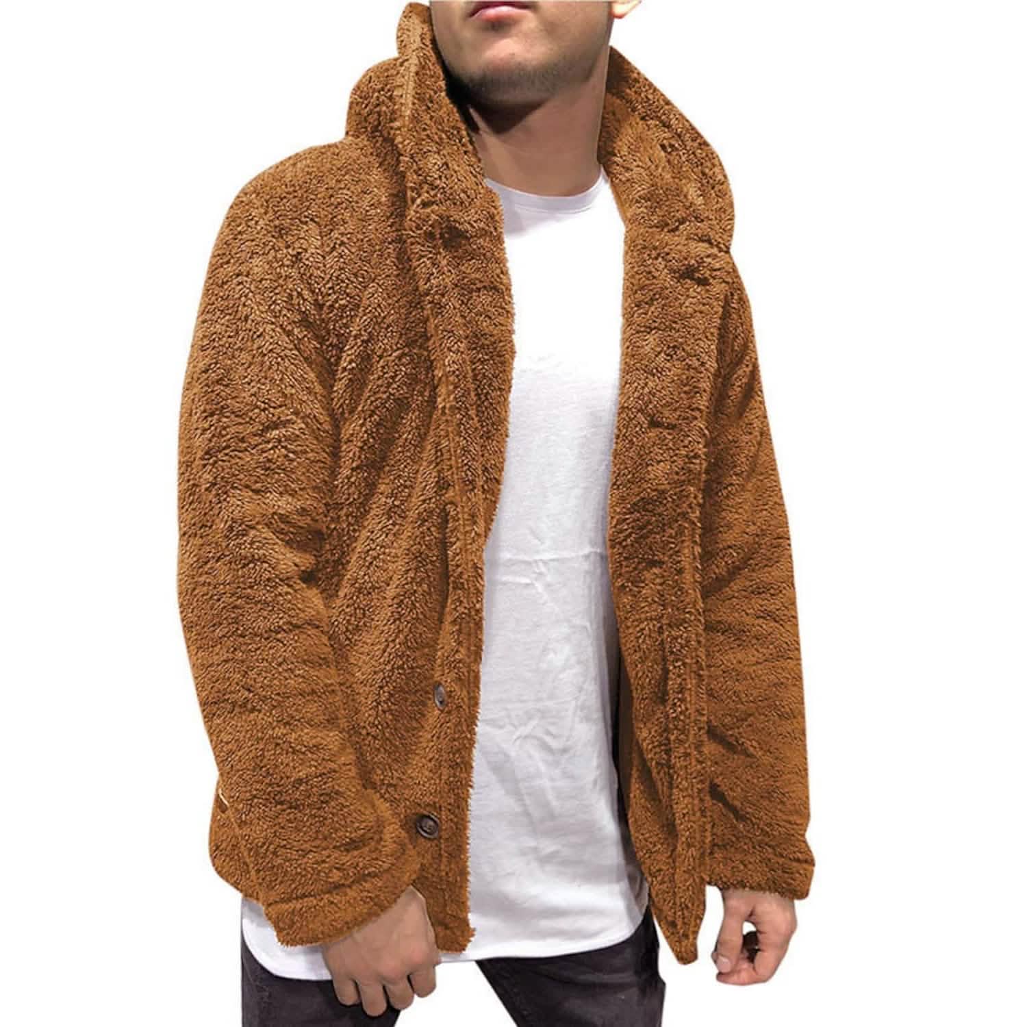 Men's Fuzzy Sherpa Hooded Solid Coat DailySale