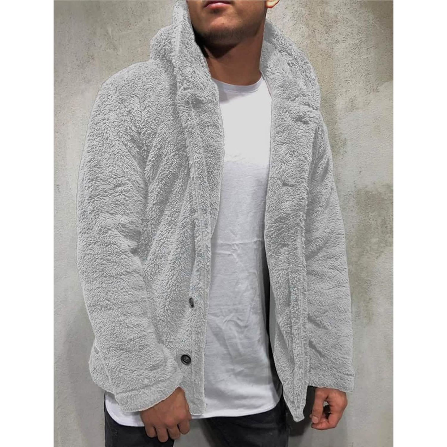 Men's Fuzzy Sherpa Hooded Solid Coat DailySale