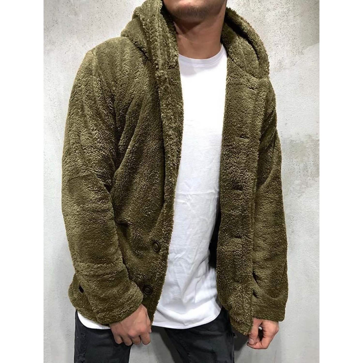 Men's Fuzzy Sherpa Hooded Solid Coat DailySale
