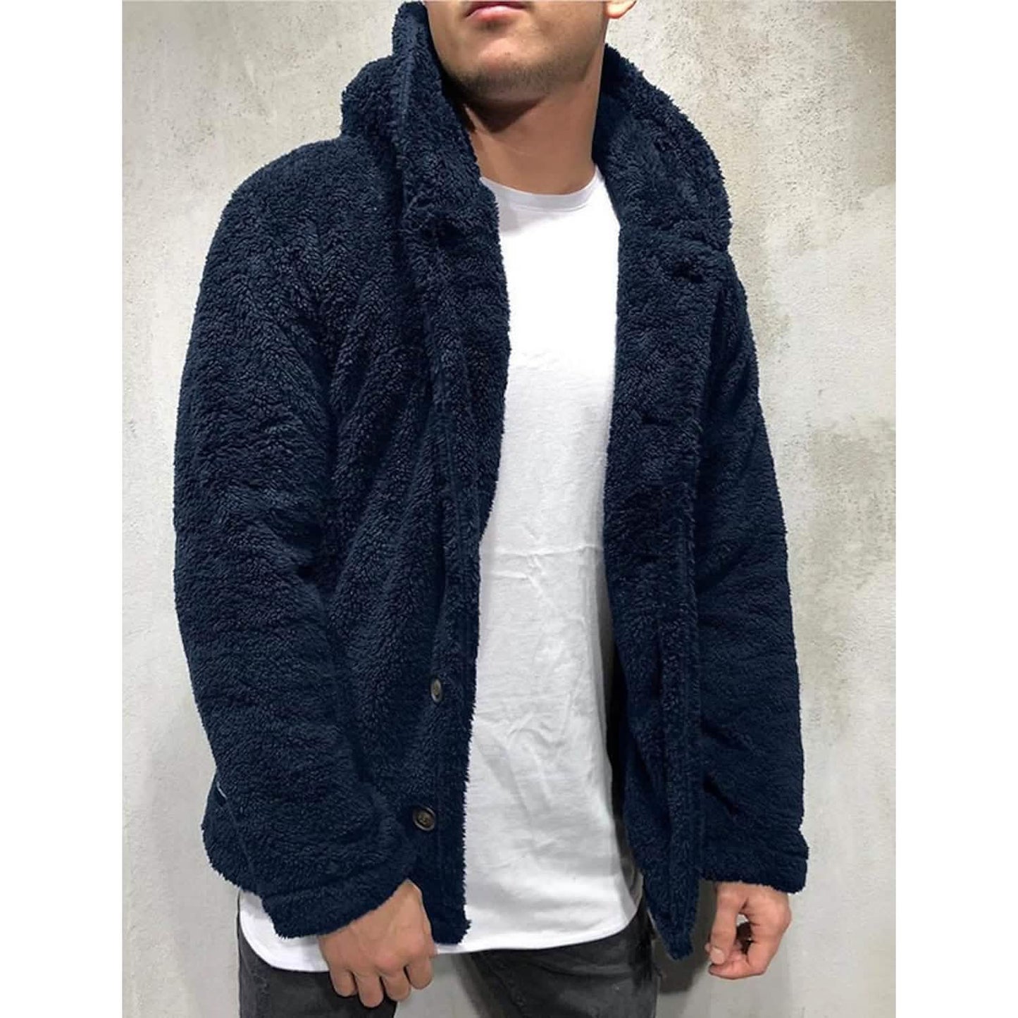 Men's Fuzzy Sherpa Hooded Solid Coat DailySale