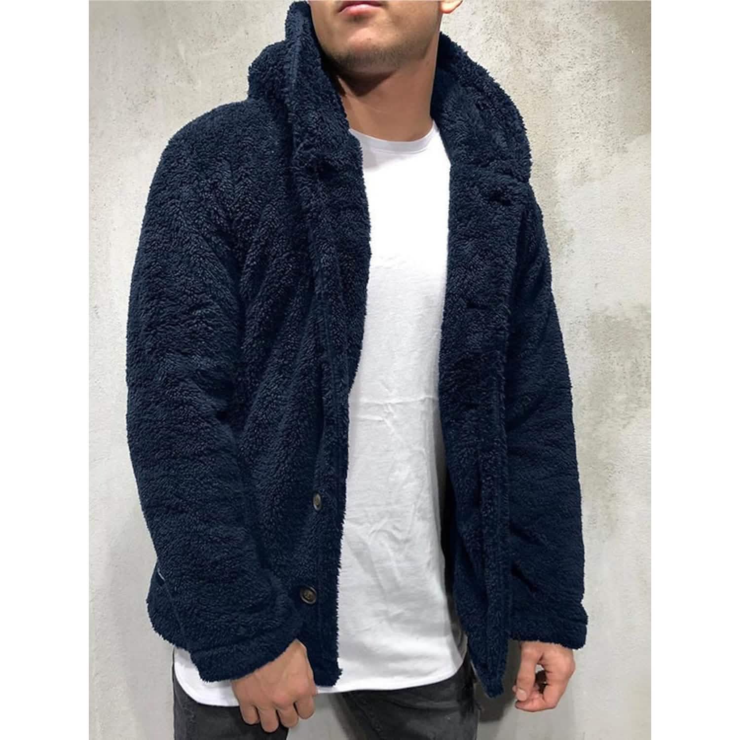 Men's Fuzzy Sherpa Hooded Solid Coat DailySale