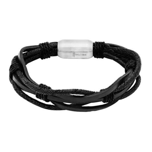 Men's Genuine Multistrand Leather Bracelet by Steeltime DailySale