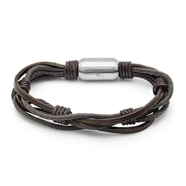 Men's Genuine Multistrand Leather Bracelet by Steeltime DailySale