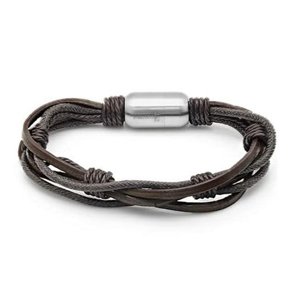 Men's Genuine Multistrand Leather Bracelet by Steeltime DailySale
