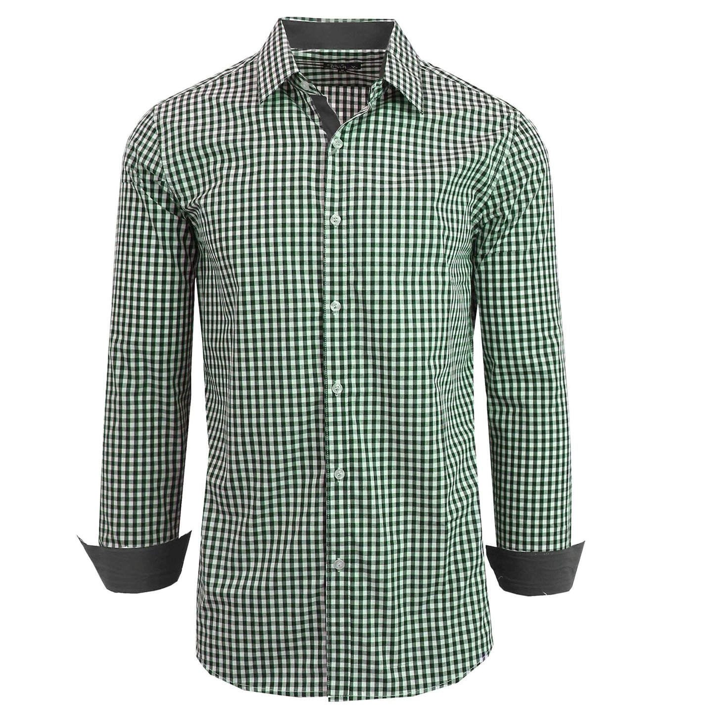 Men's Long Sleeve Slim Fitting Gingham Pattern Dress Shirts DailySale