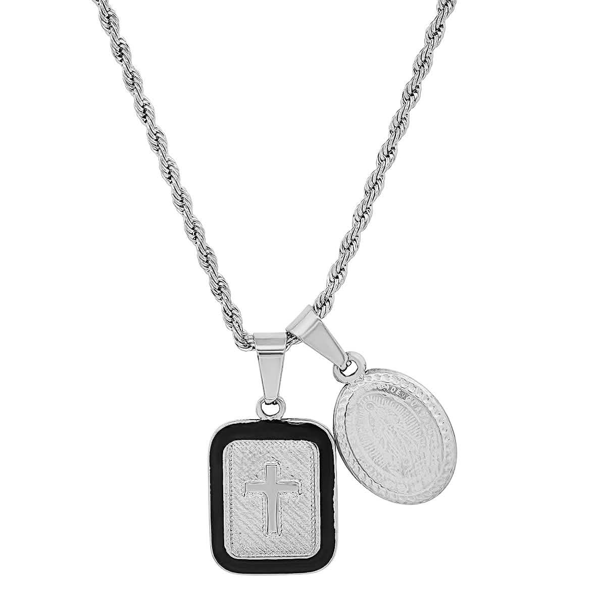 Men's Our Lady of Guadalupe and Black Enamel Dog Tag Pendant DailySale