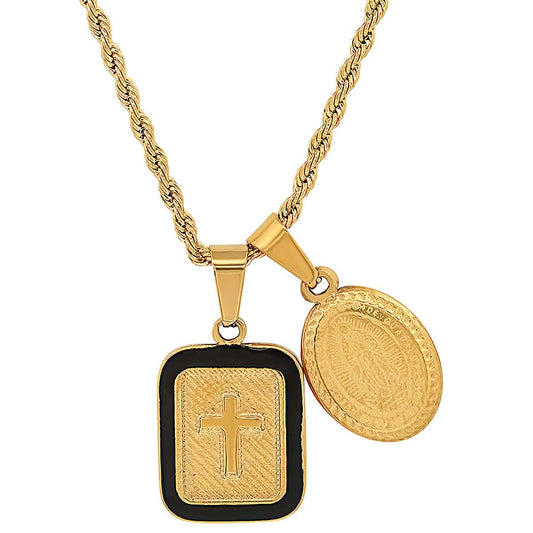 Men's Our Lady of Guadalupe and Black Enamel Dog Tag Pendant DailySale
