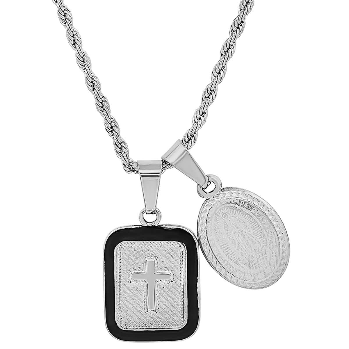 Men's Our Lady of Guadalupe and Black Enamel Dog Tag Pendant DailySale