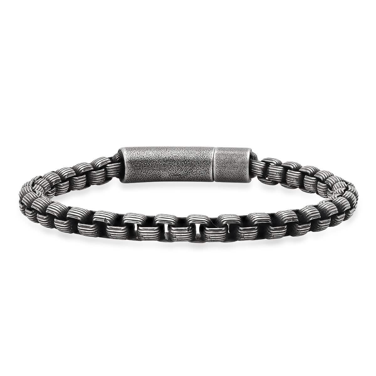 Men's Oxidized Stainless Steel Round Box Chain Bracelet DailySale