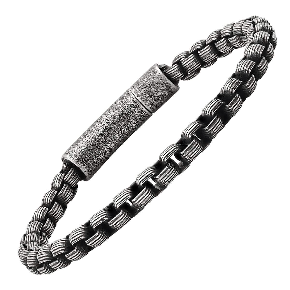 Men's Oxidized Stainless Steel Round Box Chain Bracelet DailySale