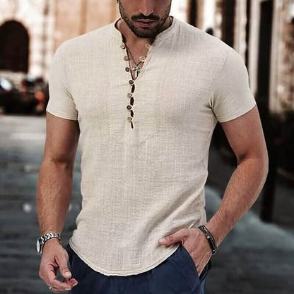 Men's Popover Shirt Short Sleeve Plain V Neck DailySale