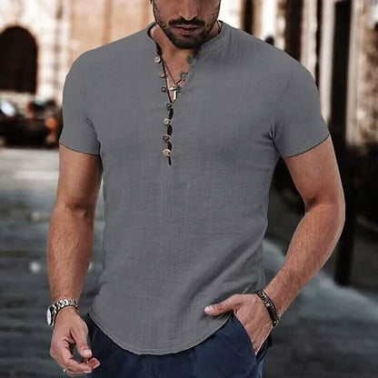 Men's Popover Shirt Short Sleeve Plain V Neck DailySale