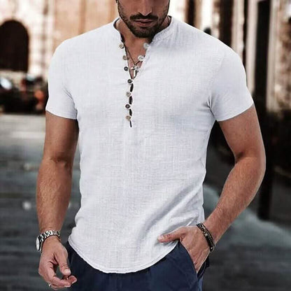 Men's Popover Shirt Short Sleeve Plain V Neck DailySale