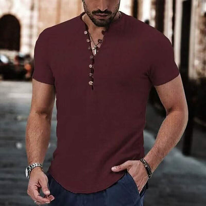 Men's Popover Shirt Short Sleeve Plain V Neck DailySale