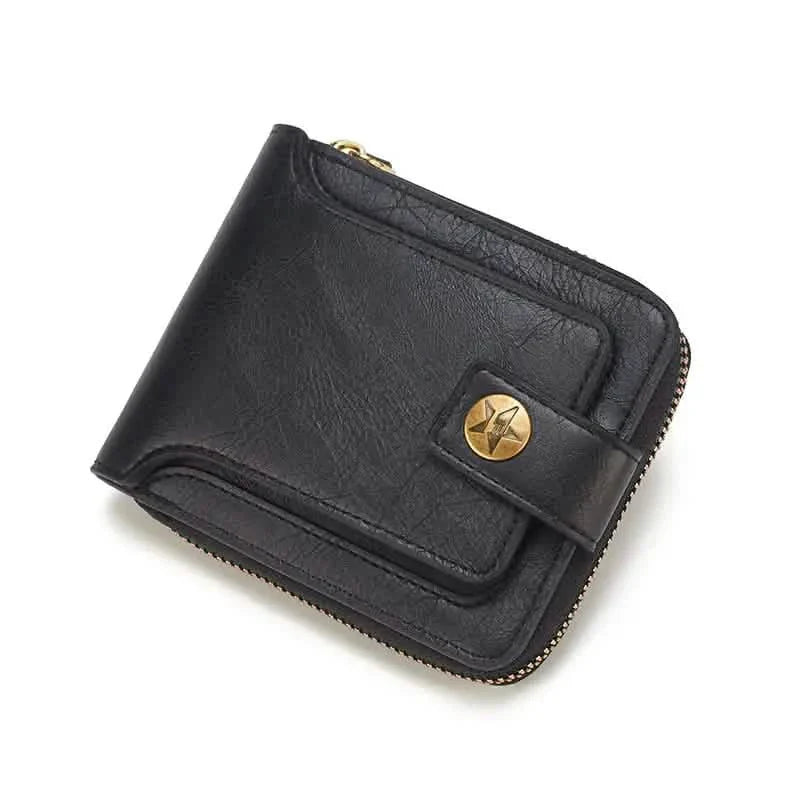 Men's PU Leather Solid Color Business Wallet, Card Holder With Zipper & Button DailySale