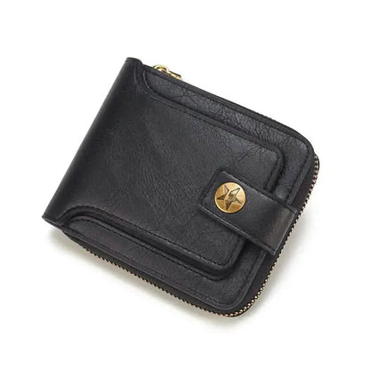 Men's PU Leather Solid Color Business Wallet, Card Holder With Zipper & Button DailySale