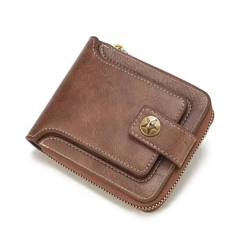 Men's PU Leather Solid Color Business Wallet, Card Holder With Zipper & Button DailySale