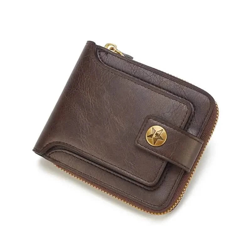 Men's PU Leather Solid Color Business Wallet, Card Holder With Zipper & Button DailySale