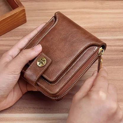 Men's PU Leather Solid Color Business Wallet, Card Holder With Zipper & Button DailySale
