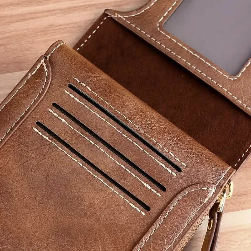 Men's PU Leather Solid Color Business Wallet, Card Holder With Zipper & Button DailySale