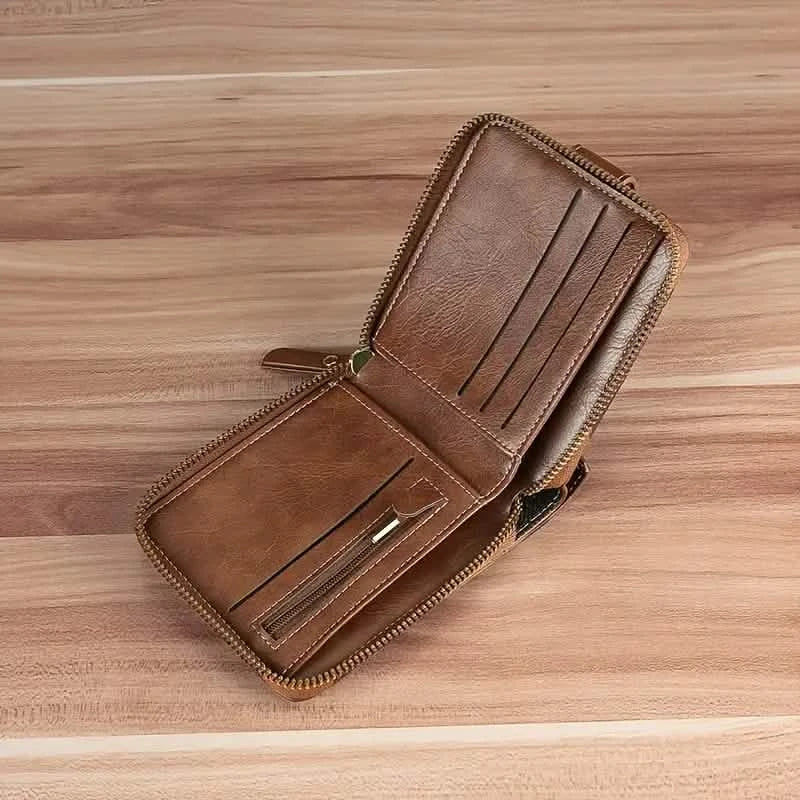 Men's PU Leather Solid Color Business Wallet, Card Holder With Zipper & Button DailySale